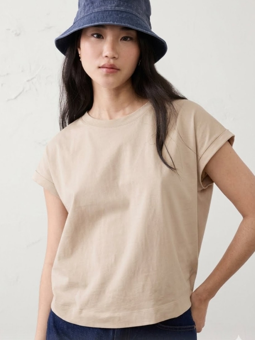 Banana Republic Crewneck Box Fit Cap Sleeve Top - Beige